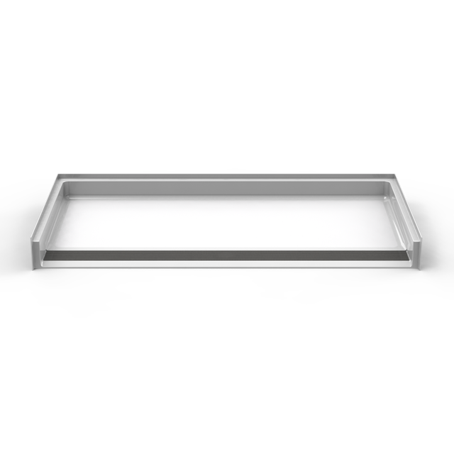 60 by 32 inch barrier-free shower pan with an integrated trench drain threshold